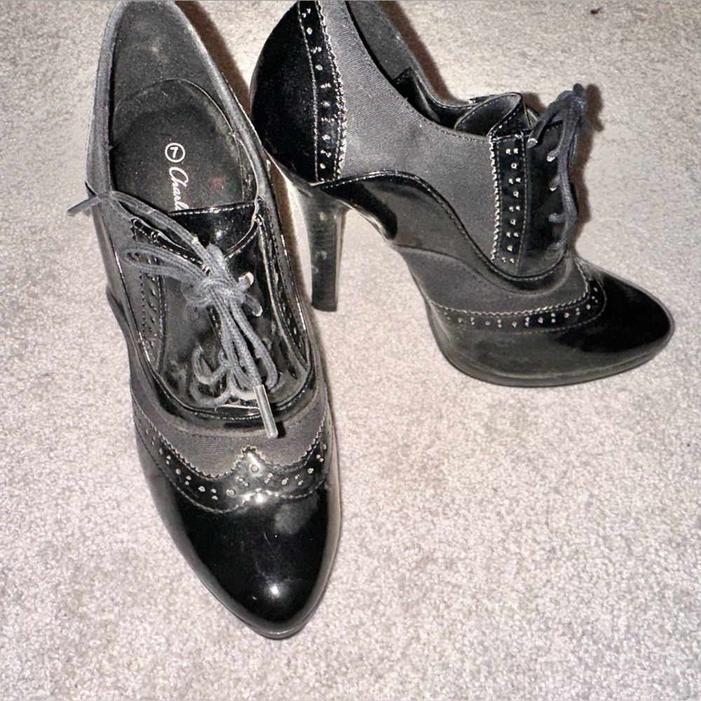 Vintage 2000s Black Lace Up High-Heel Ankle Booties Pumps